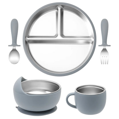 5PCS Stainless Steel & Silicone Baby Feeding Set