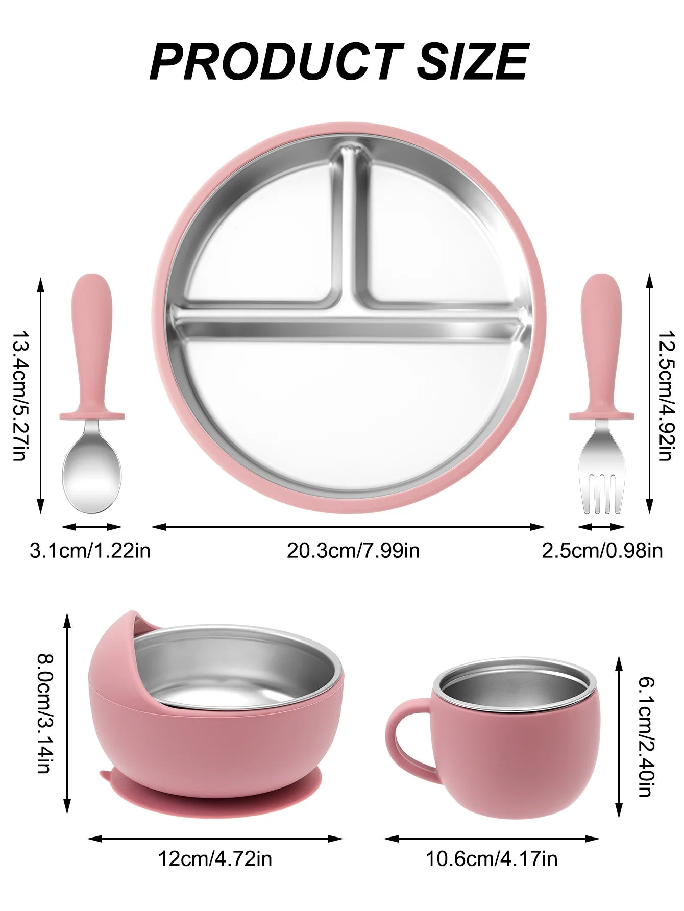 5PCS Stainless Steel & Silicone Baby Feeding Set