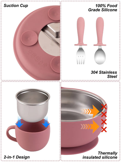 5PCS Stainless Steel & Silicone Baby Feeding Set