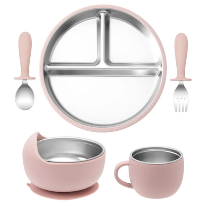 5PCS Stainless Steel & Silicone Baby Feeding Set