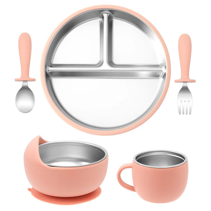 5PCS Stainless Steel & Silicone Baby Feeding Set