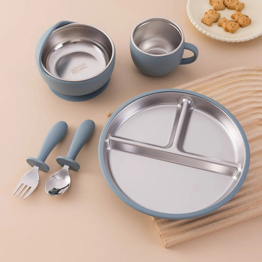 5PCS Stainless Steel & Silicone Baby Feeding Set