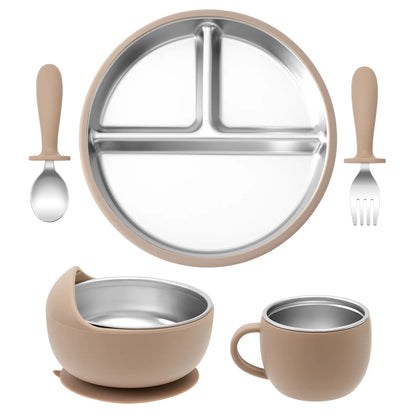 5PCS Stainless Steel & Silicone Baby Feeding Set