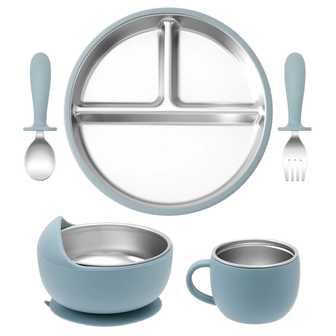 5PCS Stainless Steel & Silicone Baby Feeding Set