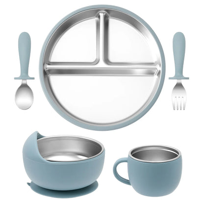 5PCS Stainless Steel & Silicone Baby Feeding Set