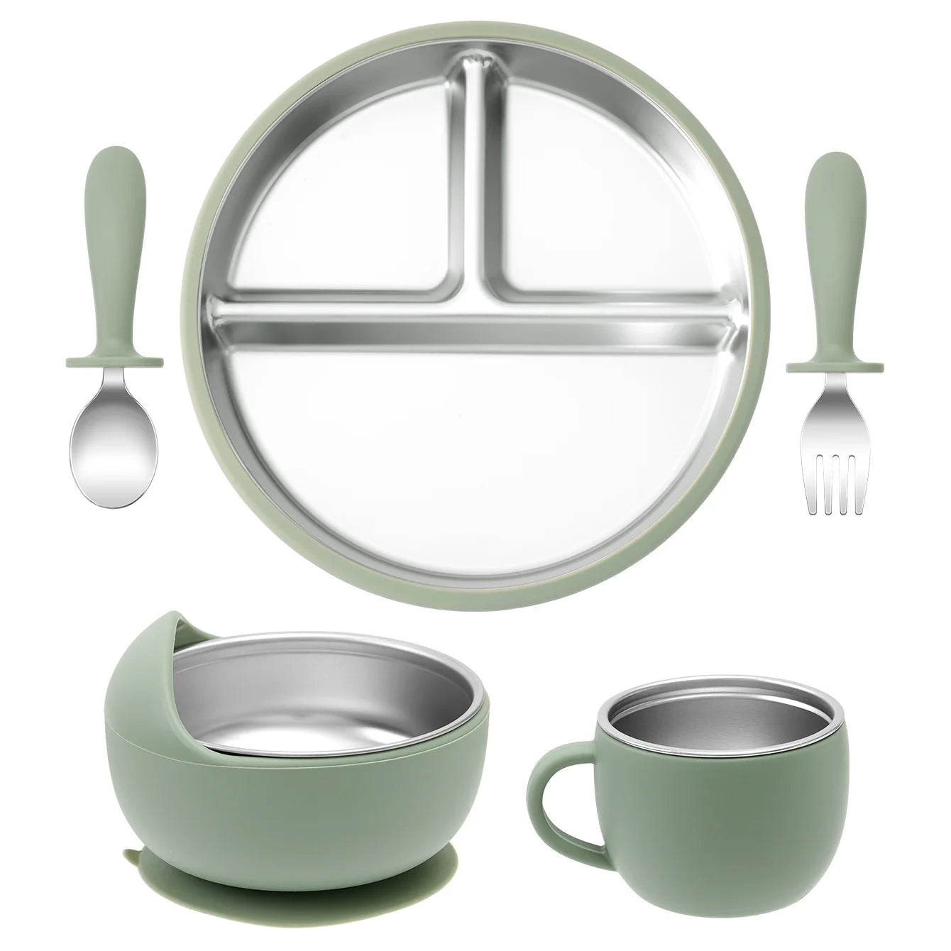 5PCS Stainless Steel & Silicone Baby Feeding Set