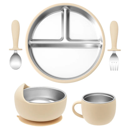 5PCS Stainless Steel & Silicone Baby Feeding Set