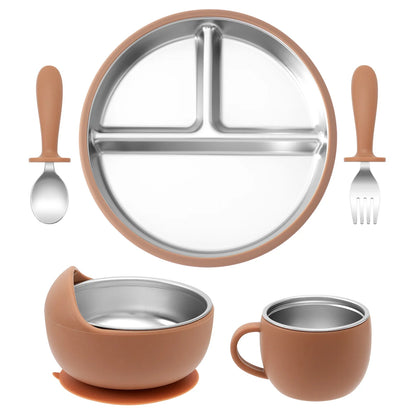 5PCS Stainless Steel & Silicone Baby Feeding Set