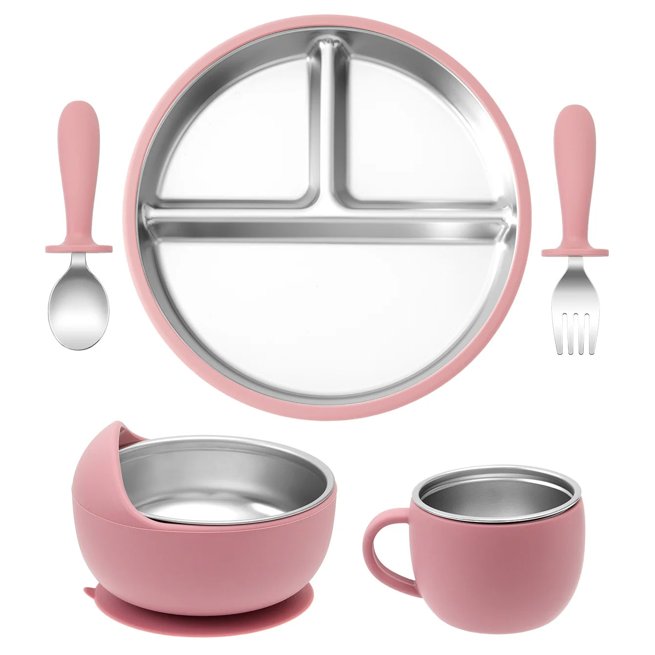 5PCS Stainless Steel & Silicone Baby Feeding Set