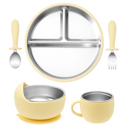 5PCS Stainless Steel & Silicone Baby Feeding Set